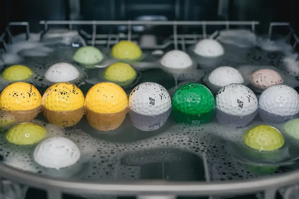 golf balls in a dish washer