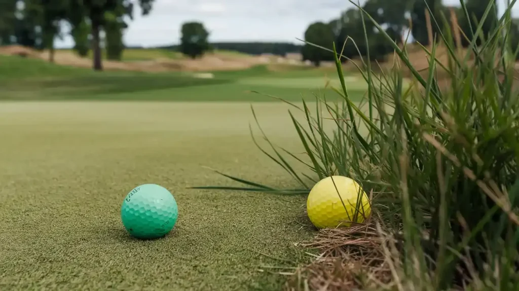 golf ball colors in sand and grass