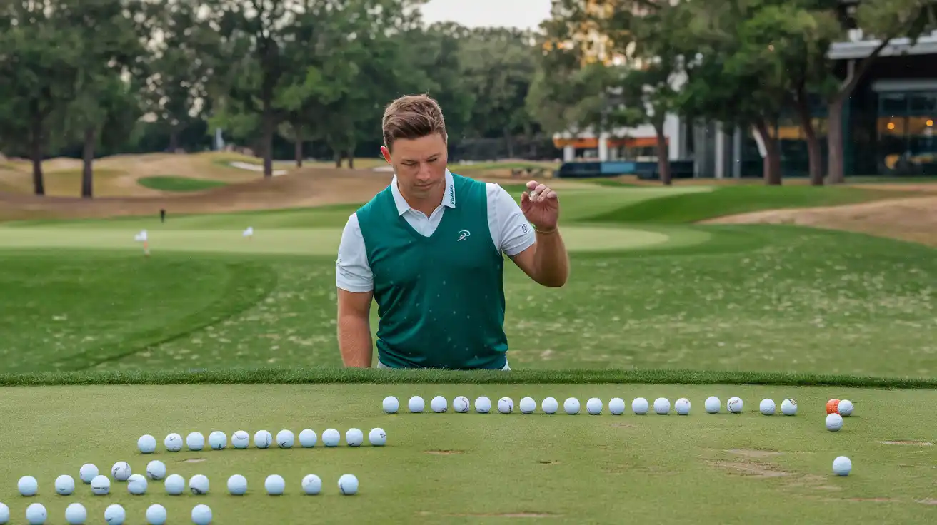 Golfer testing dofferent golf balls