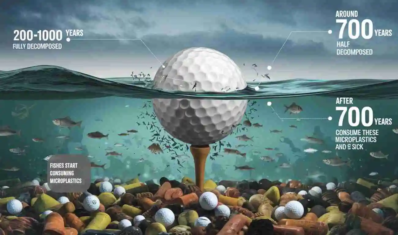 Infographic of golf ball decomposition in water