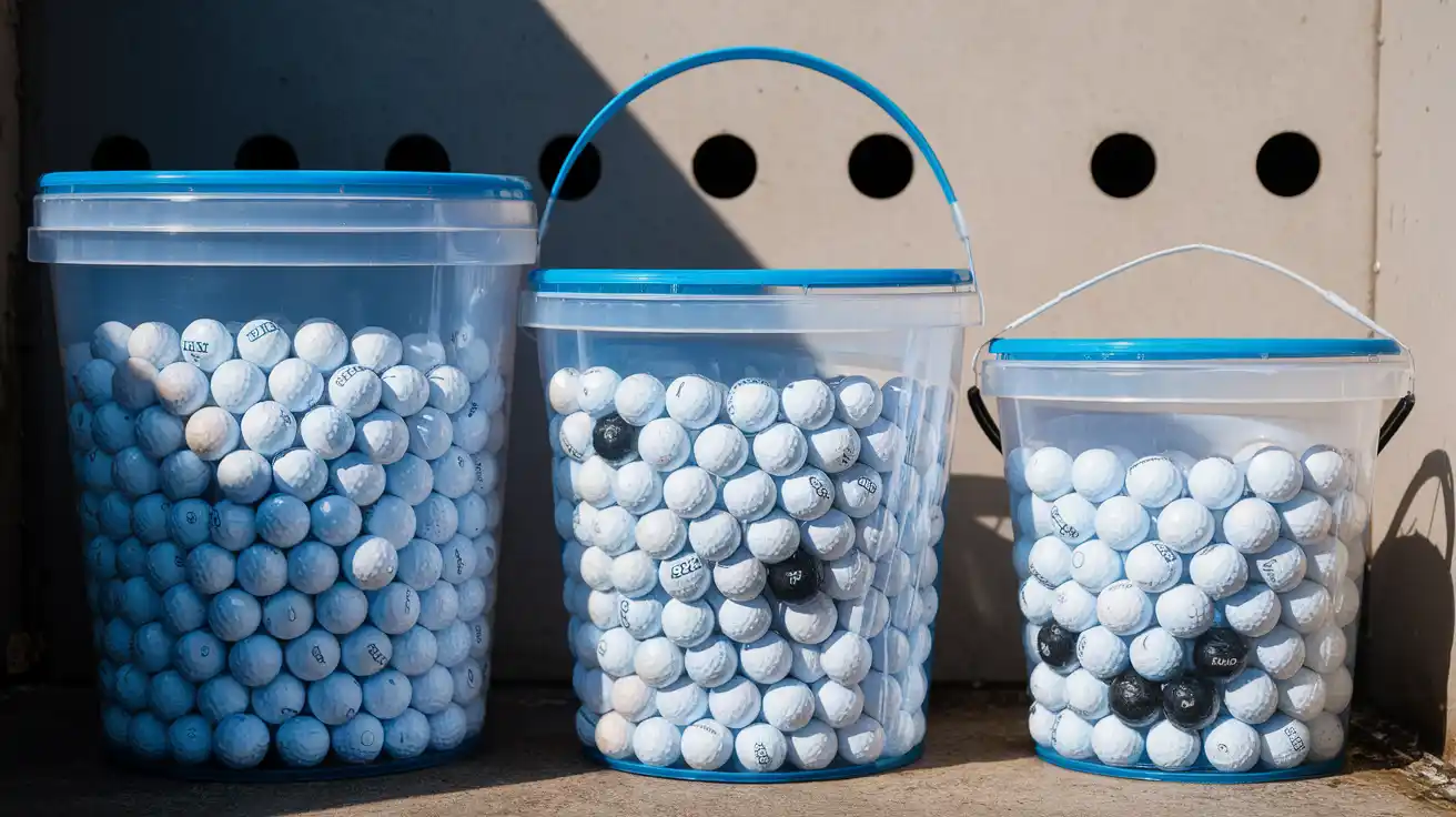 2 gallon, 3 gallon, 6 gallon bucket filled with golf balls